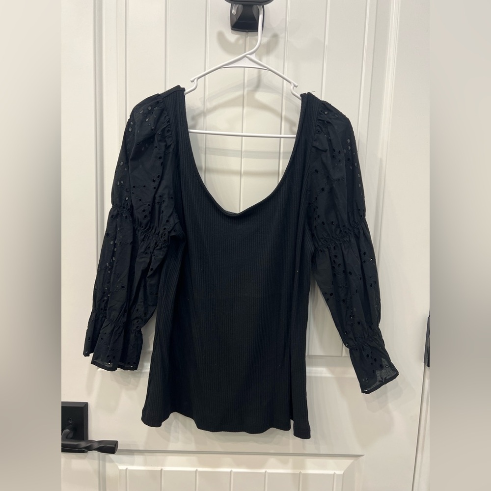 Who What Wear Black Blouse with Puff Sleeves